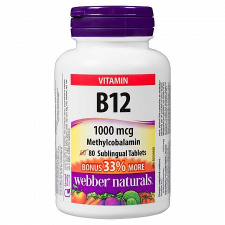 Webber Naturals Vitamín B12 1000 mcg Methylcobalamin 80 tabliet