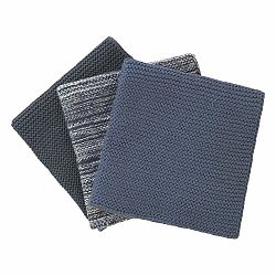 Sada 3 modrých pletených bavlnených utierok na riad Blomus, 25 x 25 cm