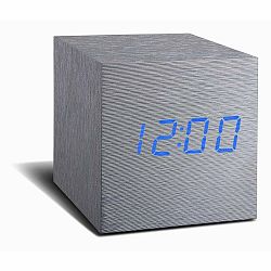 Sivý budík s modrým LED displejom Gingko Cube Click Clock