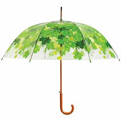 Transparentný dáždnik s rúčkou so zelenými detaily Esschert Design Ambiance Birdcage Leaf, ⌀ 92,5 cm