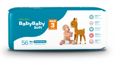 Baby Baby Soft 3 Midi 4-9 kg Ultra dry 56 ks